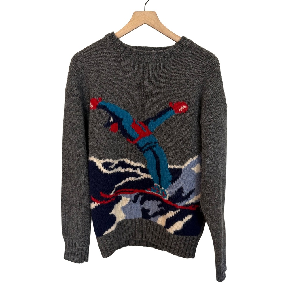 Lord & Taylor Sweater Large Grey Shetland Wool SkierIntarsia Vintage Graphic